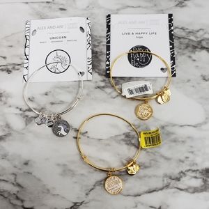 Lot of 3 Alex and Ani bracelets unicorn happy life